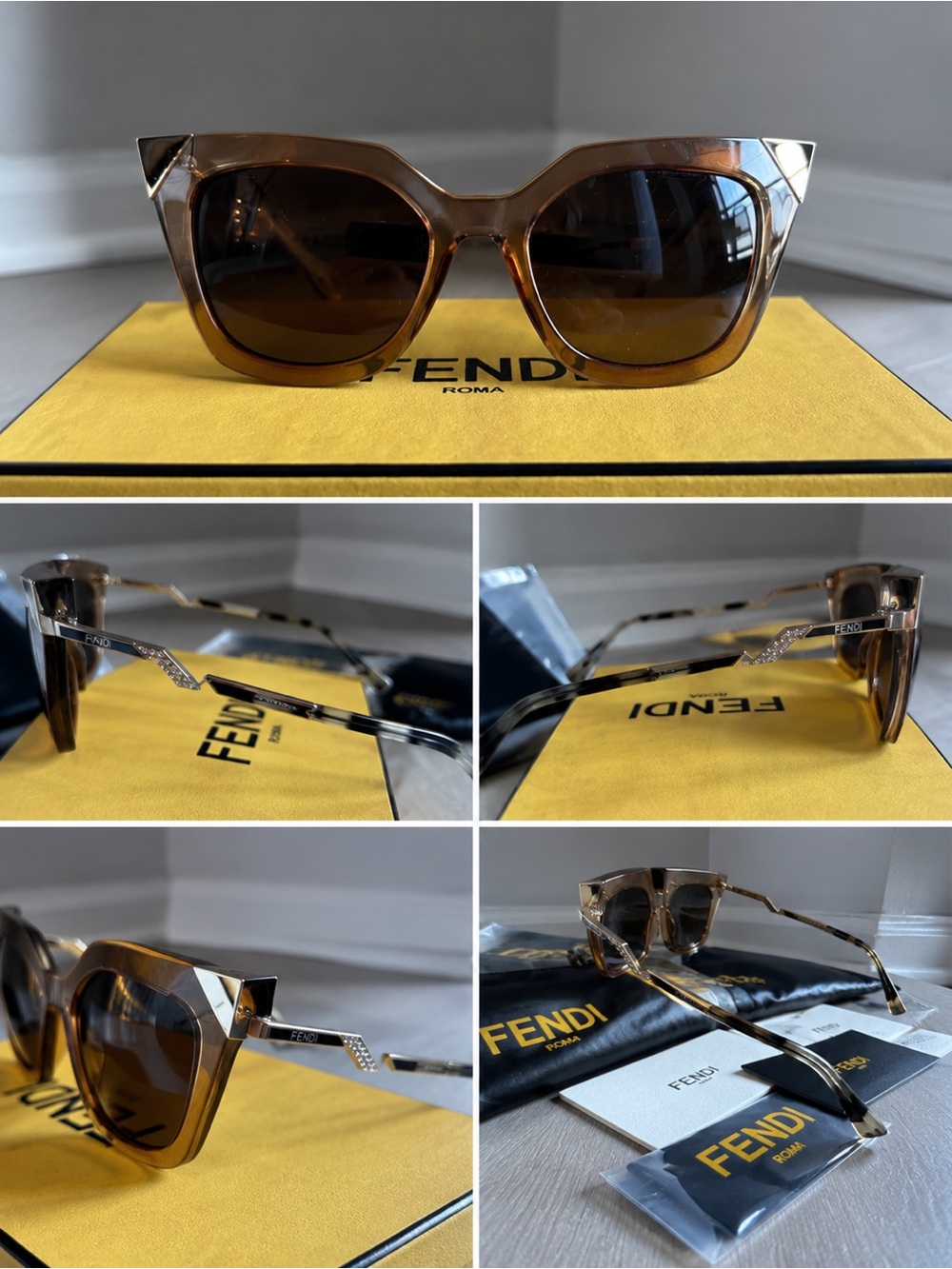 Fendi FF 0060/S Iridia Crystal Cat Eye Sunglasses Full Set Box Auth Card
